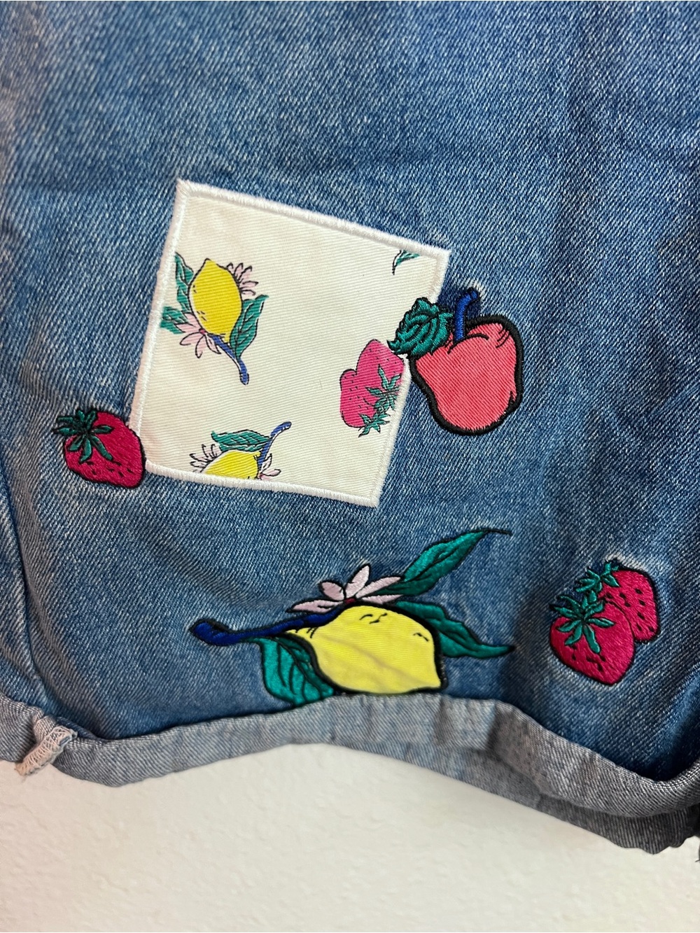 Disney Blue Denim Short Overalls with Red Gingham Accents - Picture 2 of 6